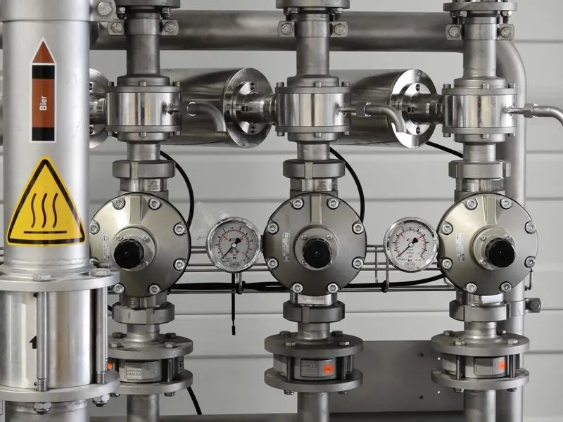 Commercial plumbing — large-diameter pipework in a commercial building
